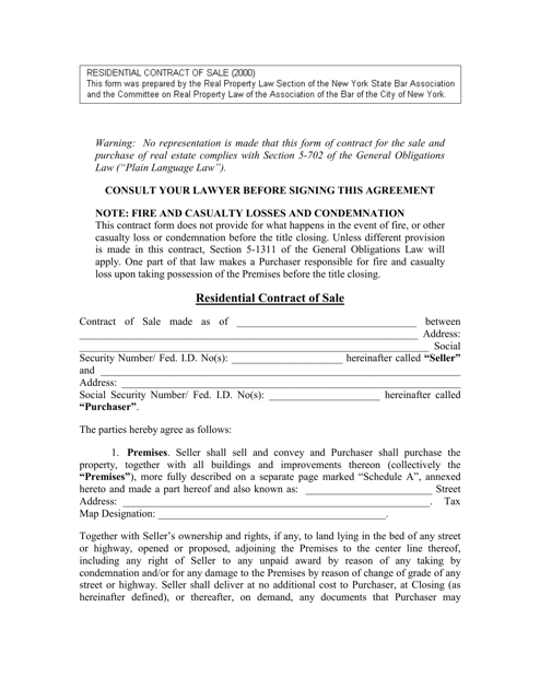 Residential Contract of Sale - New York City Download Pdf