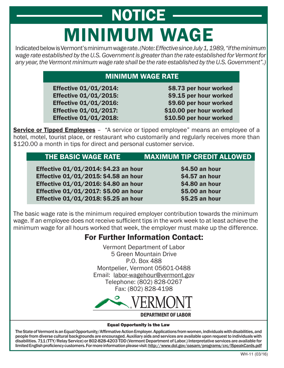 Form WH11 Fill Out, Sign Online and Download Printable PDF, Vermont