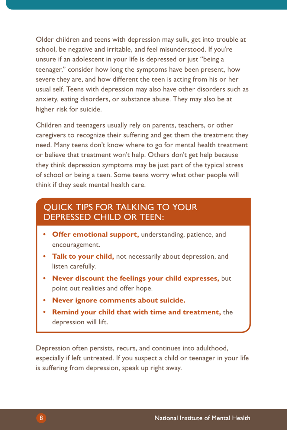 Depression: What You Need to Know - National Institute of Mental Health, Page 10