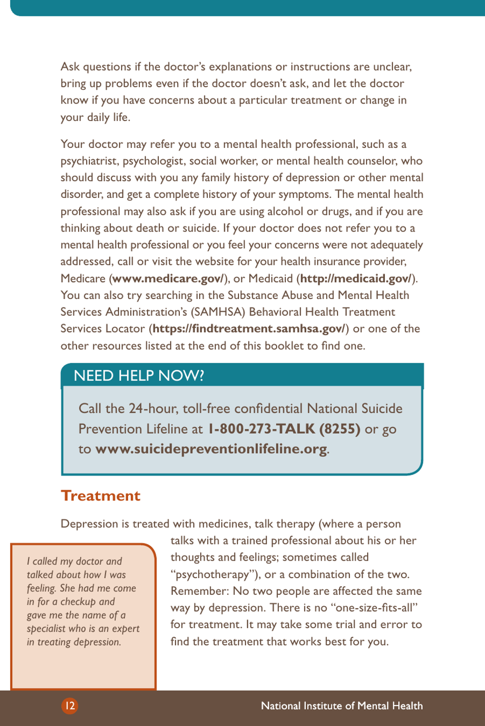 Depression: What You Need to Know - National Institute of Mental Health, Page 14