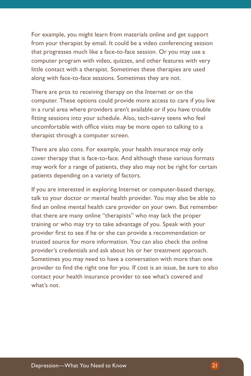 Depression: What You Need to Know - National Institute of Mental Health, Page 23