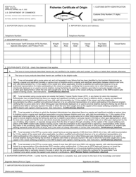 NOAA Form 370 &quot;Fisheries Certificate of Origin&quot;