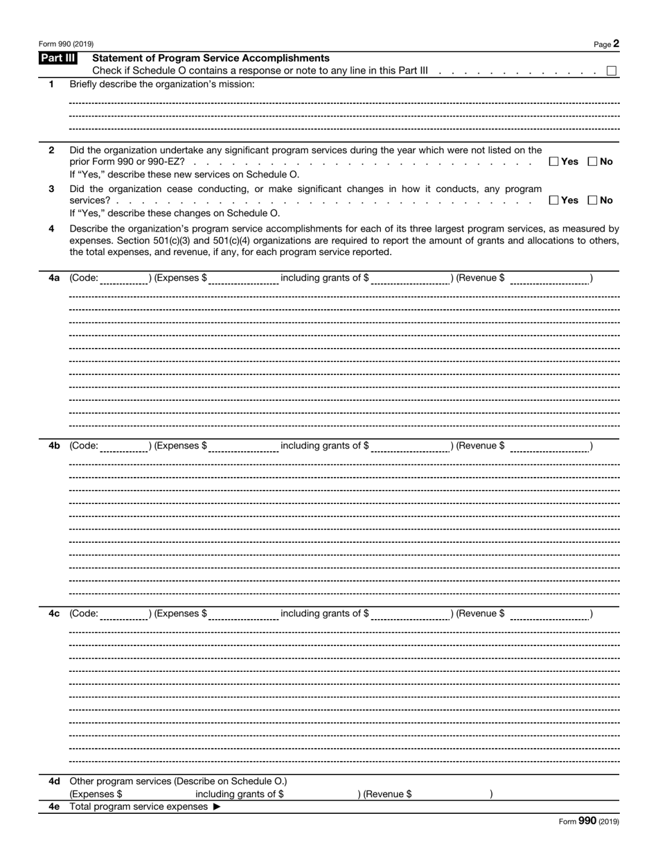 IRS Form 990 Return of Organization Exempt From Income Tax, Page 2