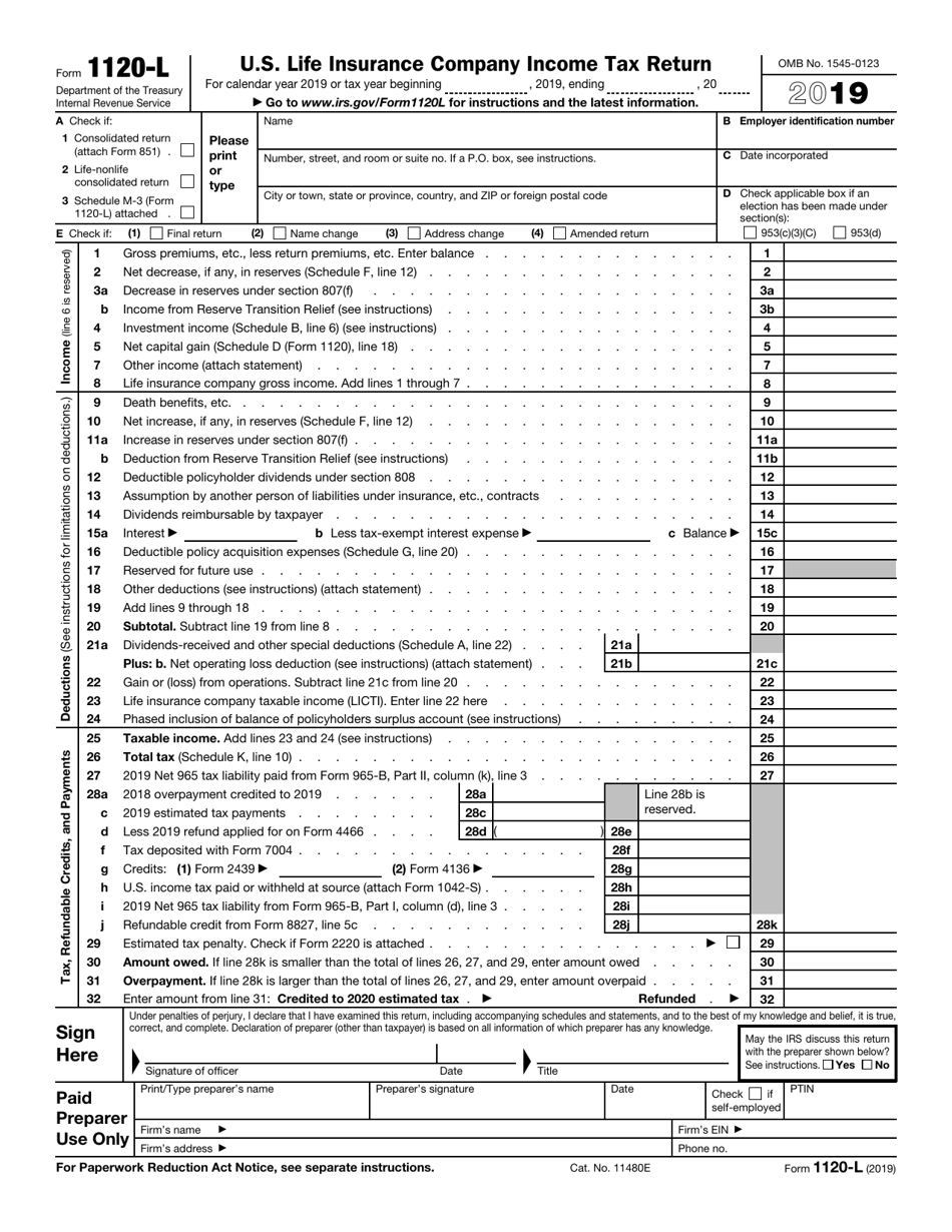 IRS Form 1120-L U.S. Life Insurance Company Income Tax Return, Page 1