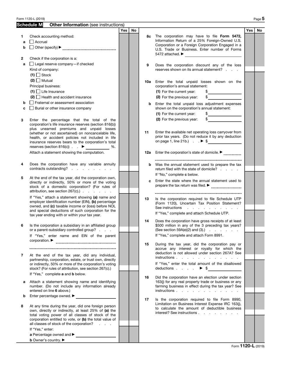 IRS Form 1120-L U.S. Life Insurance Company Income Tax Return, Page 5