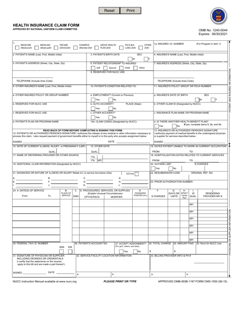 Form CMS-1500  Printable Pdf