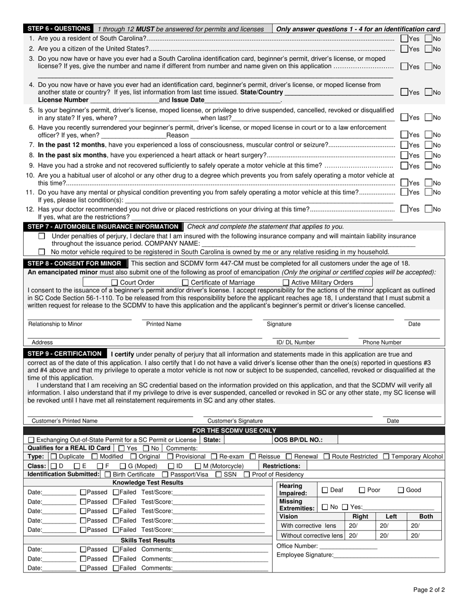 Form 447-NC - Fill Out, Sign Online and Download Fillable PDF, South ...