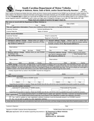 Document preview: Form 4057 Change of Address, Name, Date of Birth, and/or Social Security Number - South Carolina