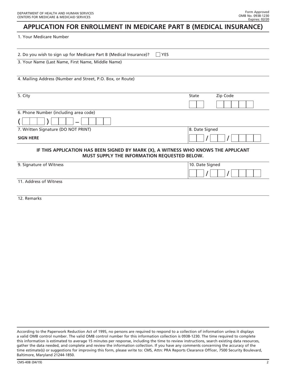 Form CMS-40B - Fill Out, Sign Online And Download Fillable PDF ...