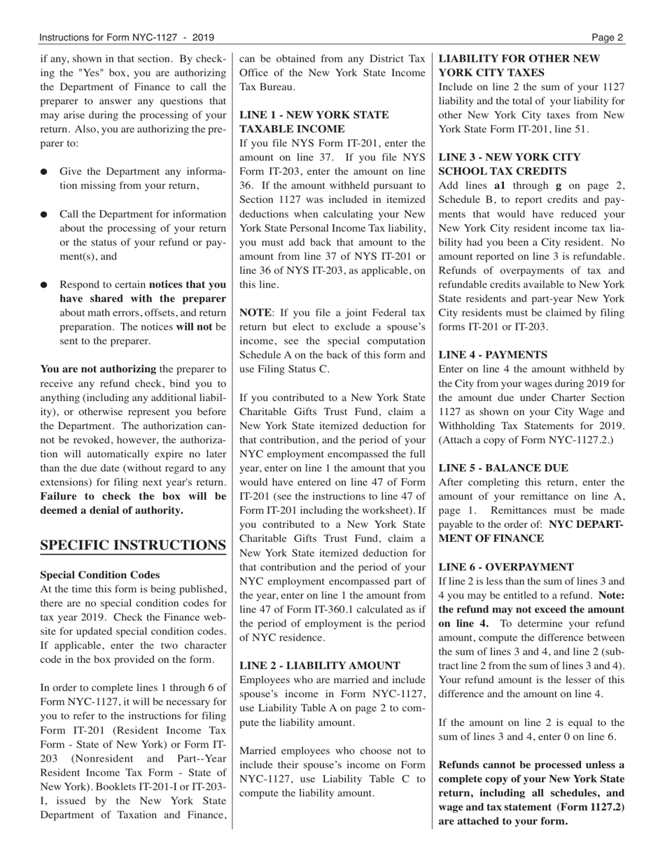 Form NYC-1127 Return for Nonresident Employees of the City of New York - New York City, Page 4