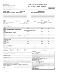 Form TR-212A Title and Registration Manual Application - Kansas