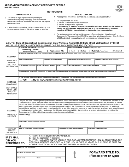 Form H-6B Application for Replacement Certificate of Title - Connecticut