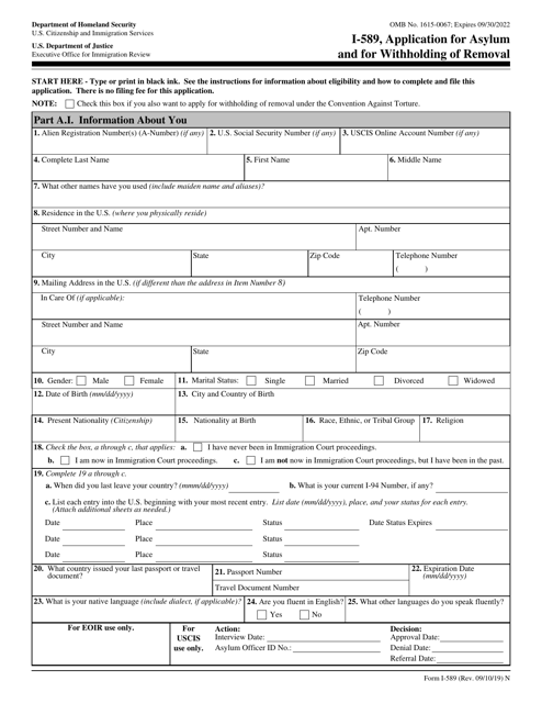 USCIS Form I-589  Printable Pdf