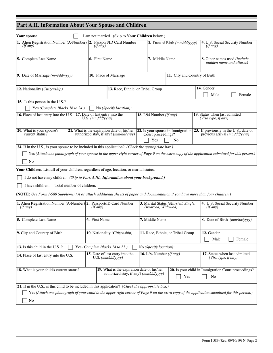 USCIS Form I589 Fill Out, Sign Online and Download Fillable PDF