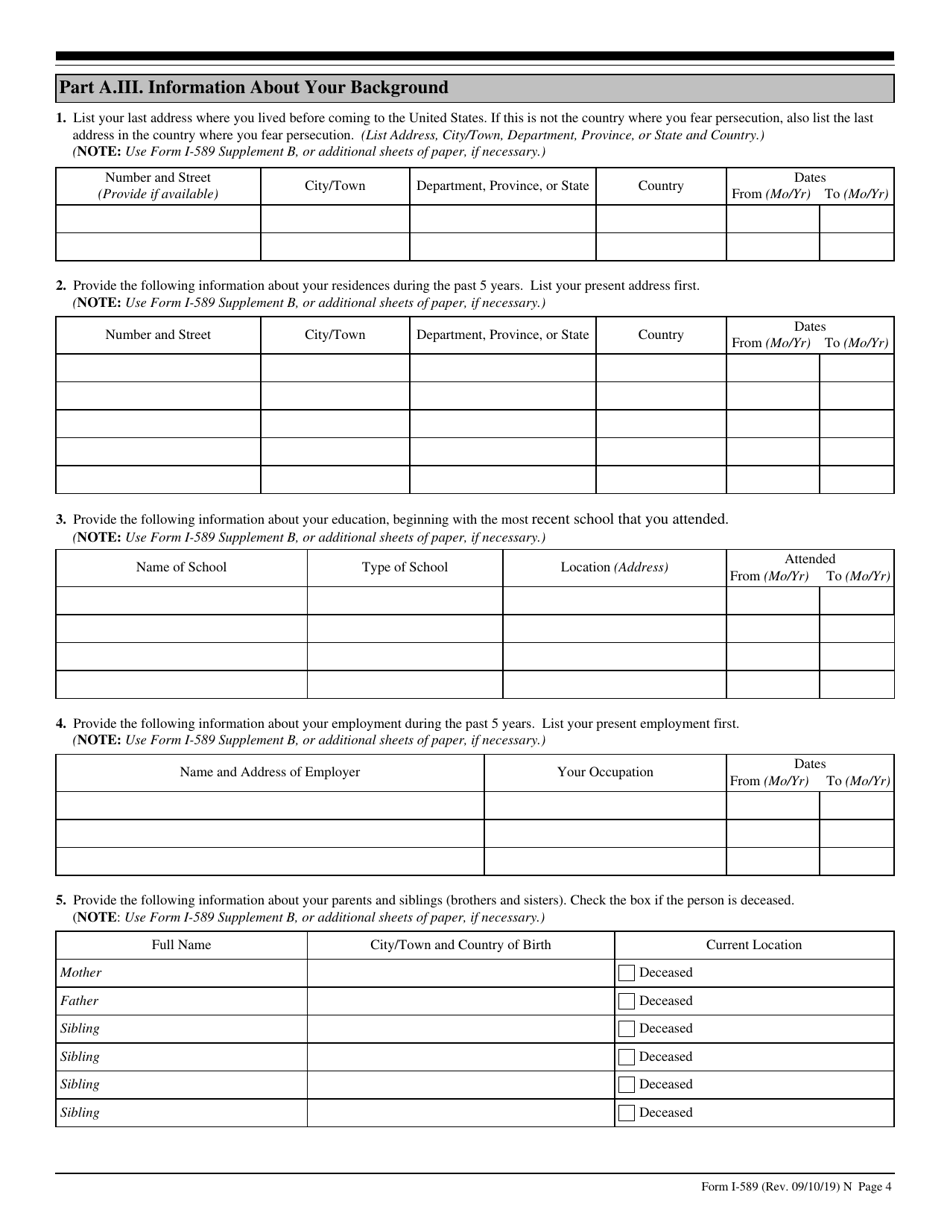 USCIS Form I589 Fill Out, Sign Online and Download Fillable PDF