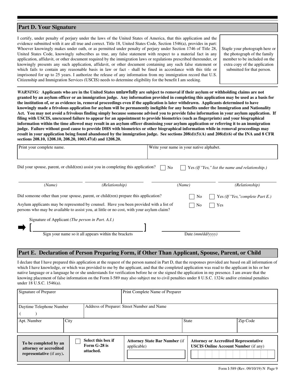 Uscis Form I 589 Fill Out Sign Online And Download Fillable Pdf ...