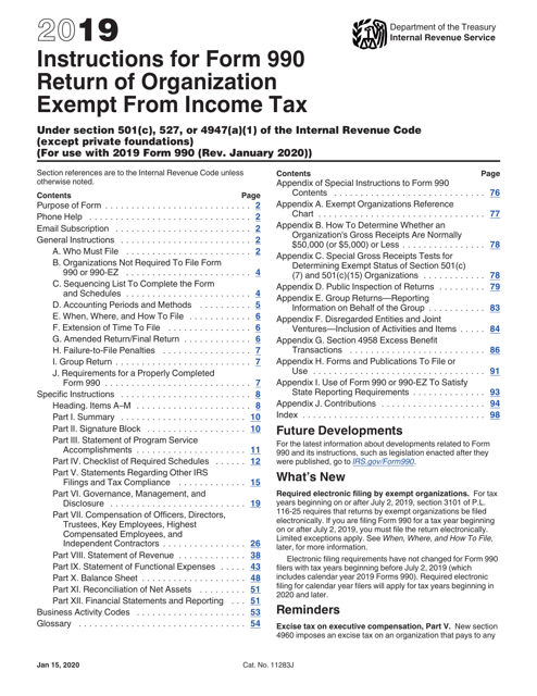 Instructions for IRS Form 990 Return of Organization Exempt From Income Tax, 2019