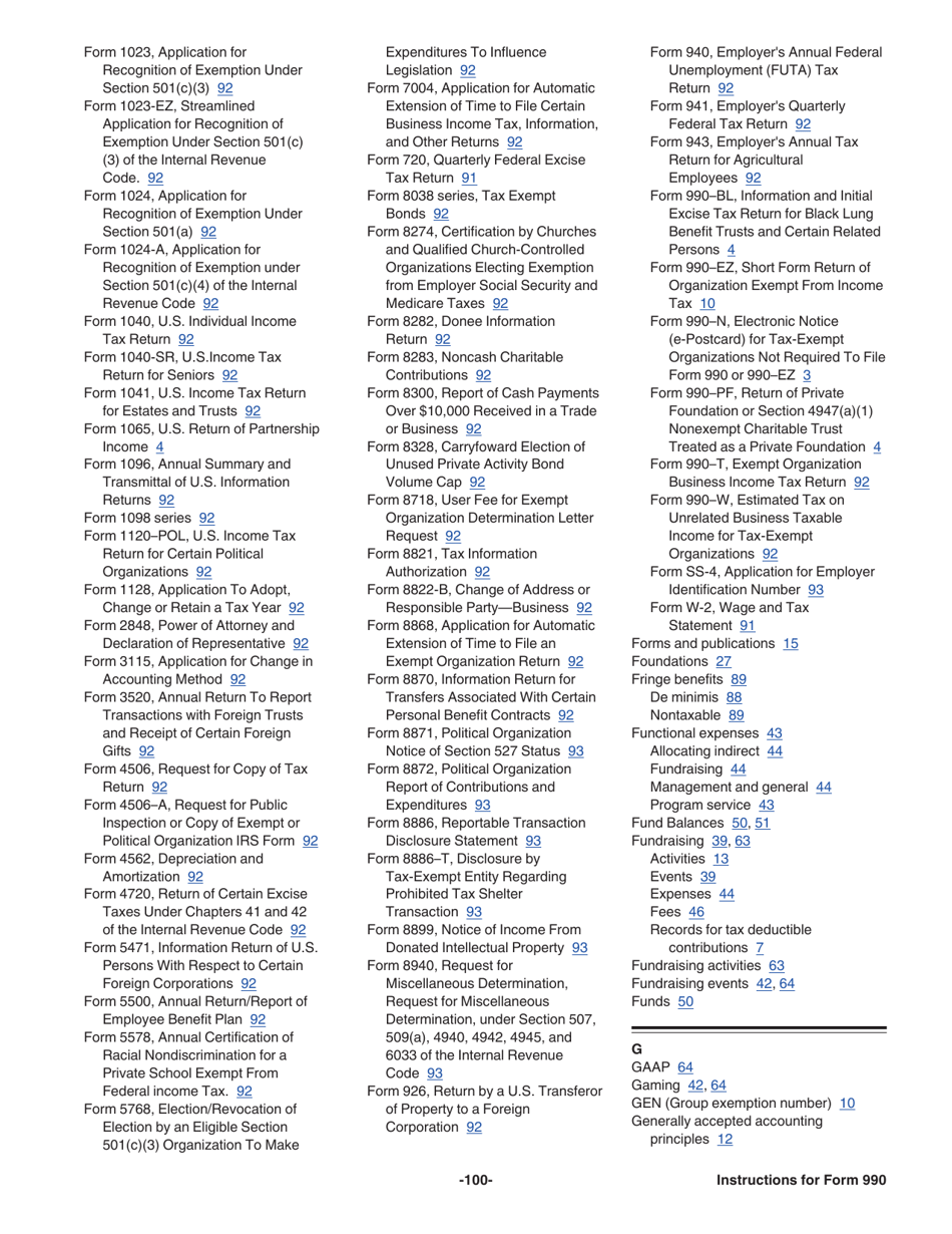 Instructions for IRS Form 990 Return of Organization Exempt From Income Tax, Page 100