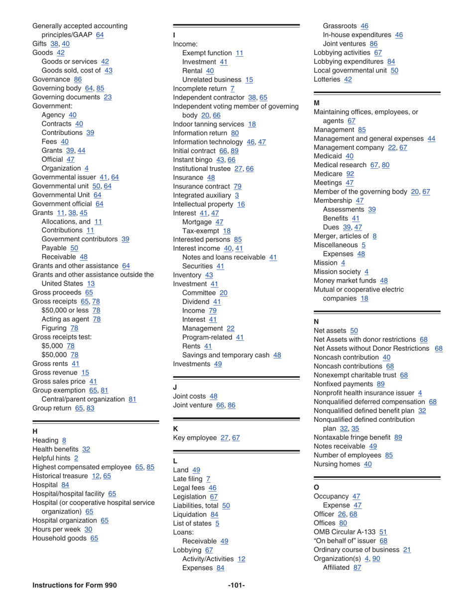 Instructions for IRS Form 990 Return of Organization Exempt From Income Tax, Page 101