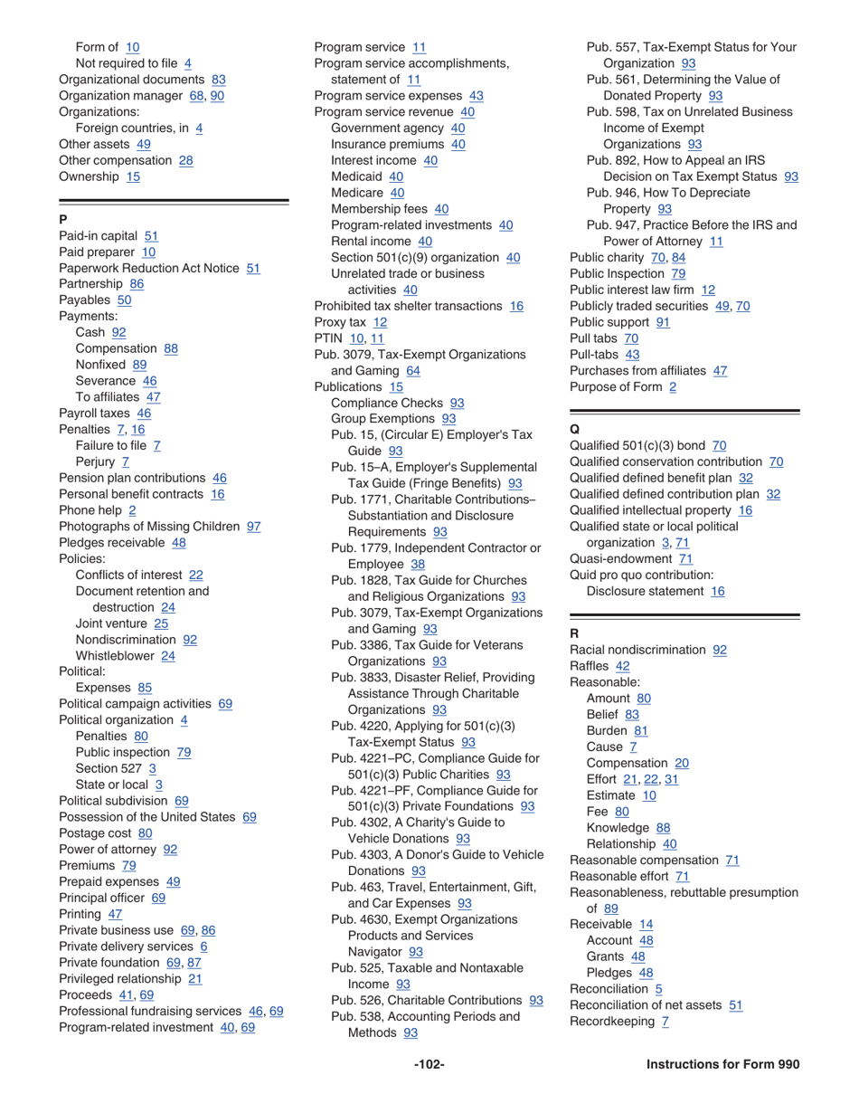 Instructions for IRS Form 990 Return of Organization Exempt From Income Tax, Page 102