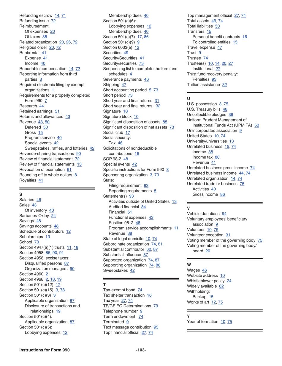Instructions for IRS Form 990 Return of Organization Exempt From Income Tax, Page 103