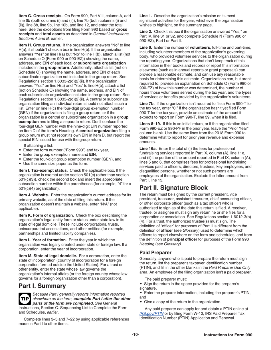 Instructions for IRS Form 990 Return of Organization Exempt From Income Tax, Page 10