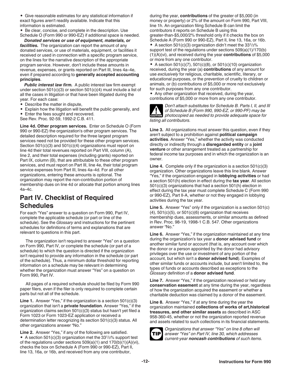 Instructions for IRS Form 990 Return of Organization Exempt From Income Tax, Page 12