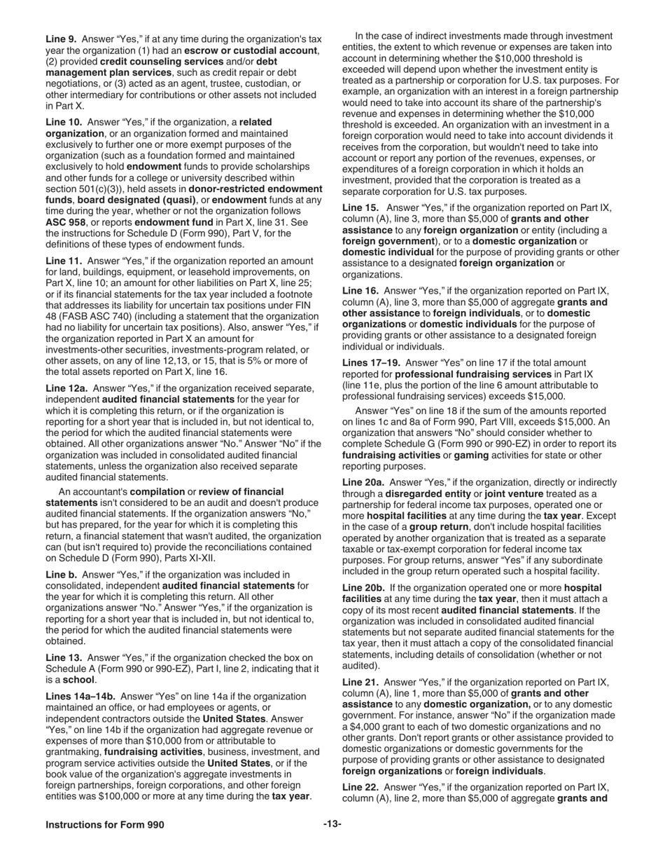Instructions for IRS Form 990 Return of Organization Exempt From Income Tax, Page 13