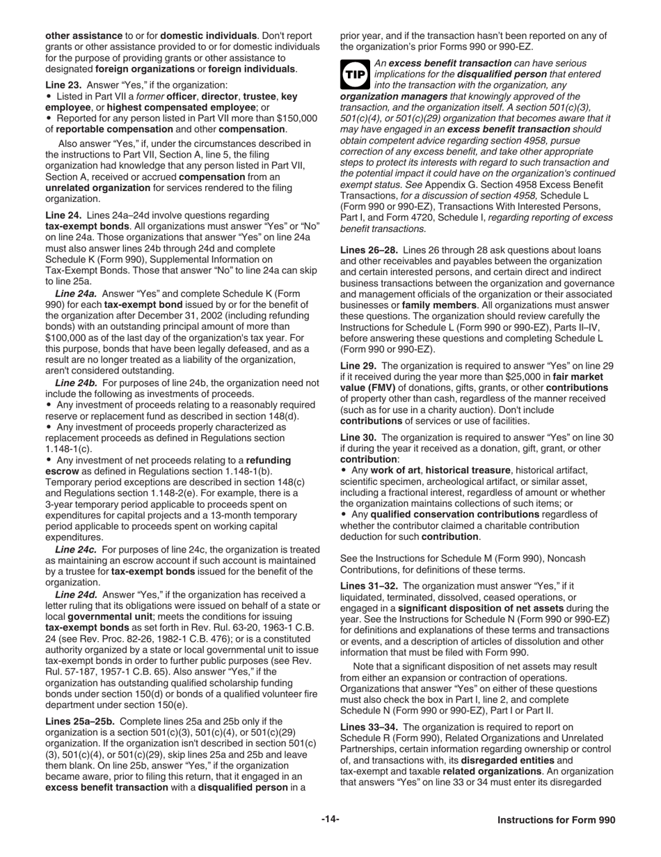 Instructions for IRS Form 990 Return of Organization Exempt From Income Tax, Page 14