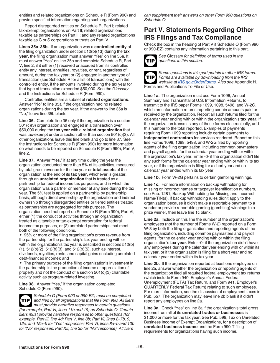 Instructions for IRS Form 990 Return of Organization Exempt From Income Tax, Page 15