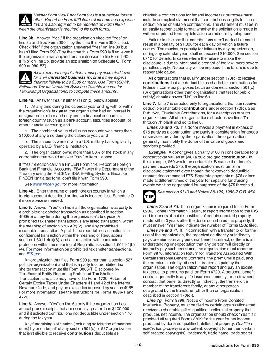 Instructions for IRS Form 990 Return of Organization Exempt From Income Tax, Page 16