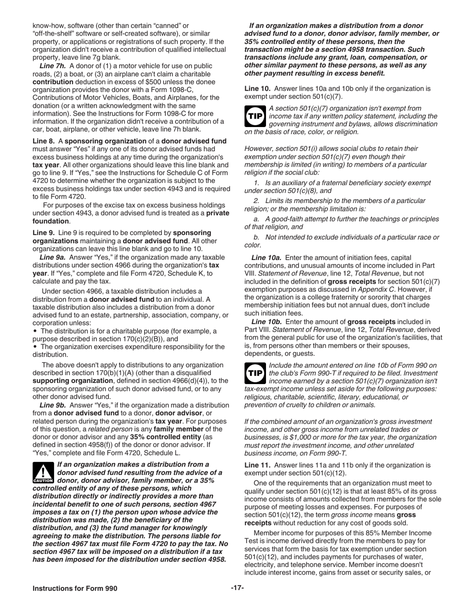 Instructions for IRS Form 990 Return of Organization Exempt From Income Tax, Page 17