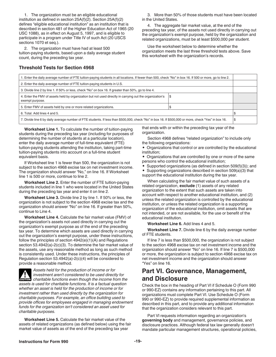 Instructions for IRS Form 990 Return of Organization Exempt From Income Tax, Page 19