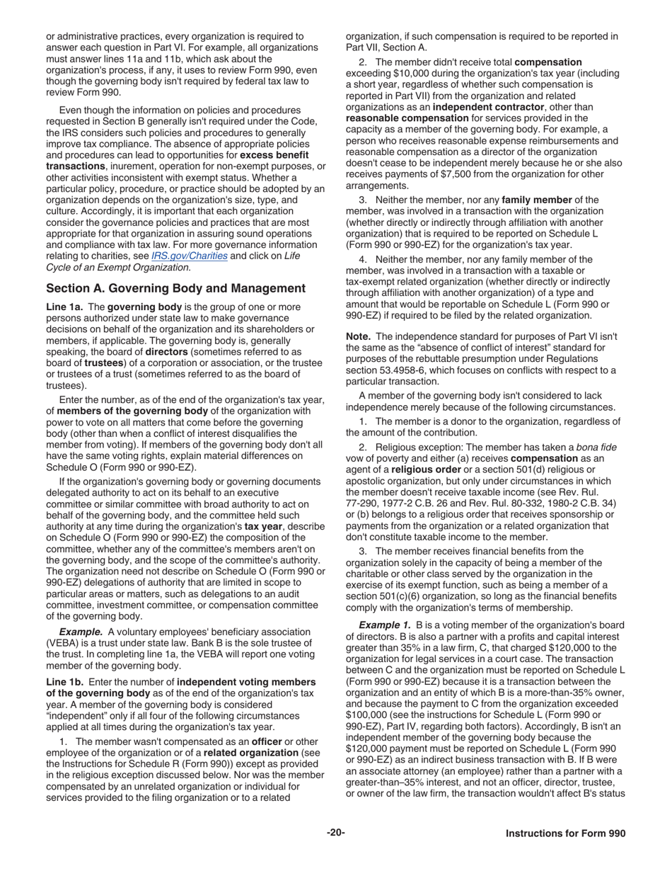 Instructions for IRS Form 990 Return of Organization Exempt From Income Tax, Page 20