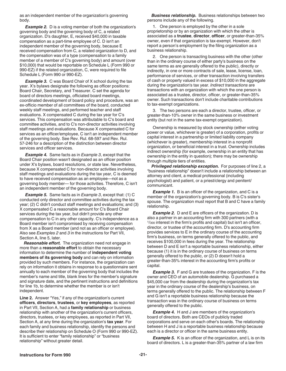 Instructions for IRS Form 990 Return of Organization Exempt From Income Tax, Page 21