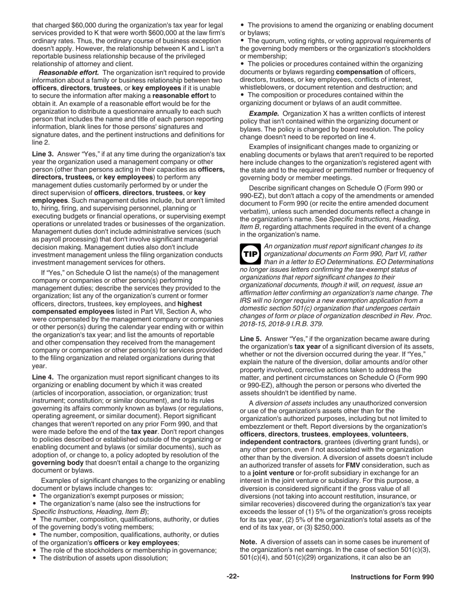 Instructions for IRS Form 990 Return of Organization Exempt From Income Tax, Page 22