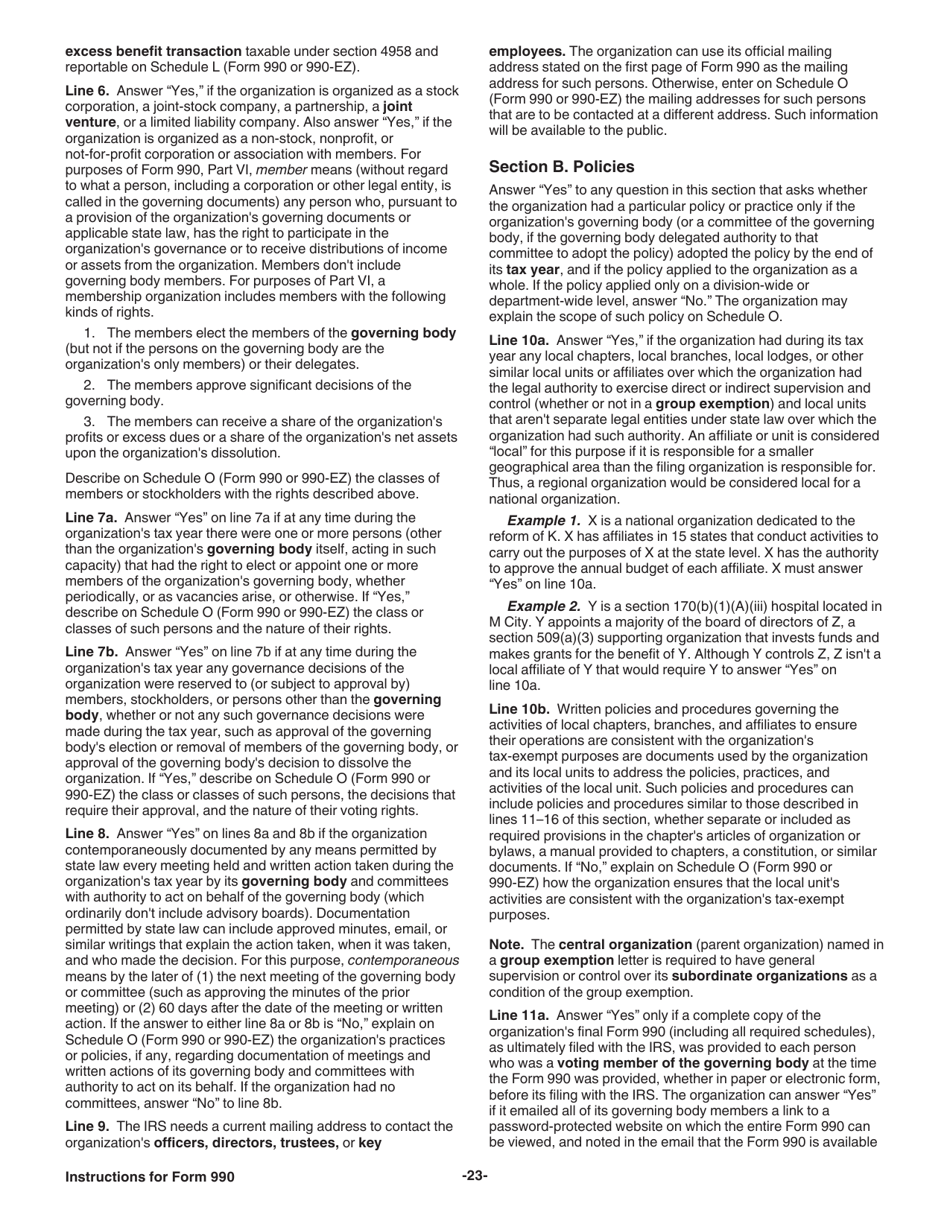 Instructions for IRS Form 990 Return of Organization Exempt From Income Tax, Page 23