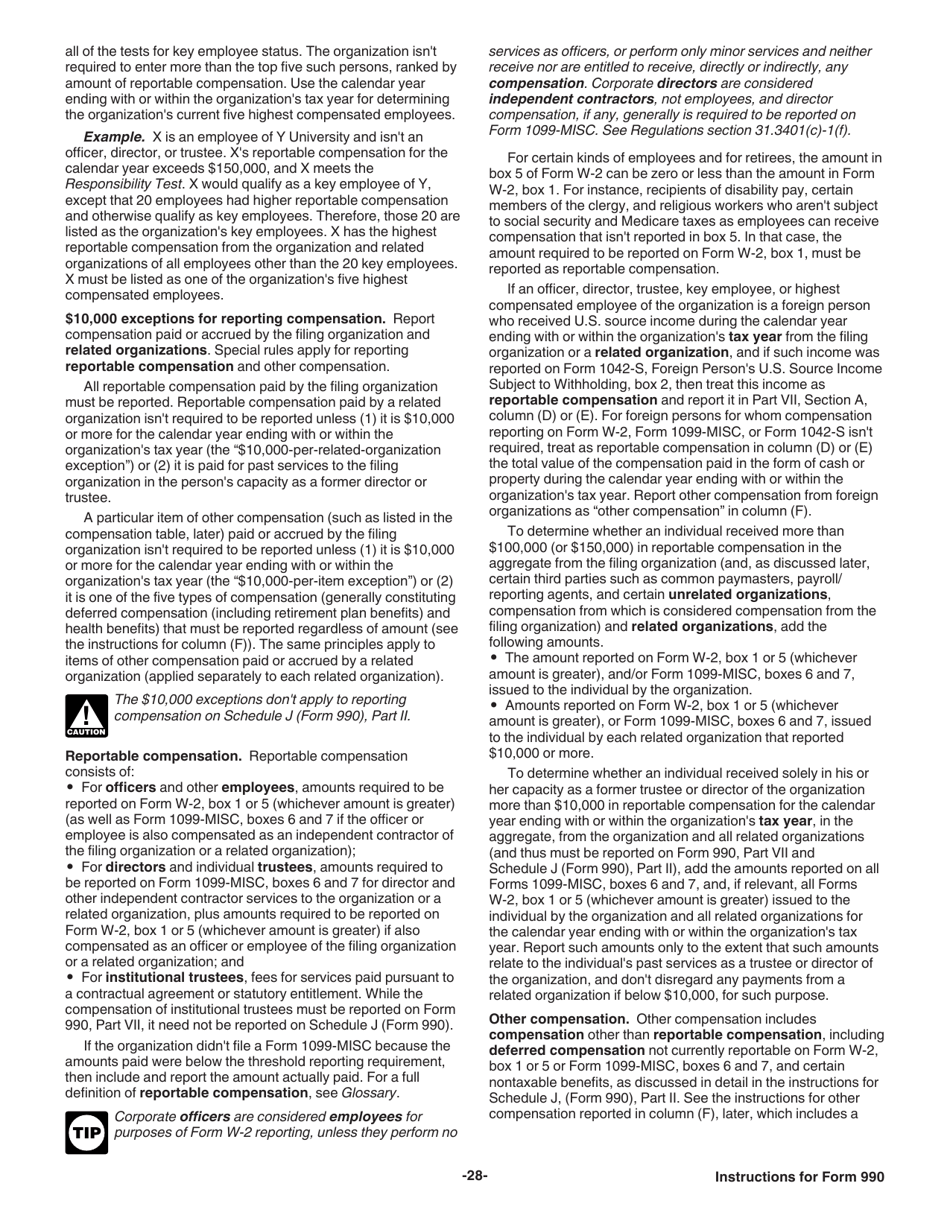 Instructions for IRS Form 990 Return of Organization Exempt From Income Tax, Page 28