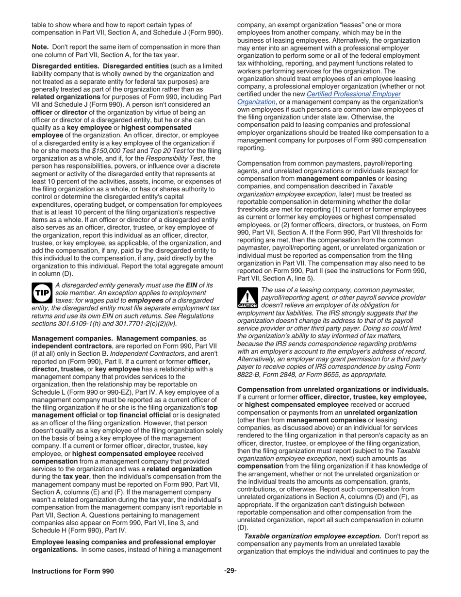 Instructions for IRS Form 990 Return of Organization Exempt From Income Tax, Page 29