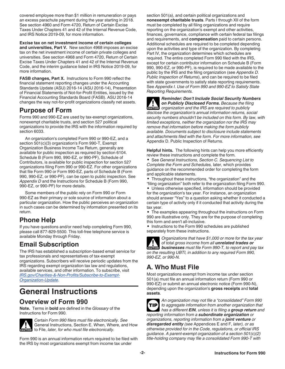 Instructions for IRS Form 990 Return of Organization Exempt From Income Tax, Page 2