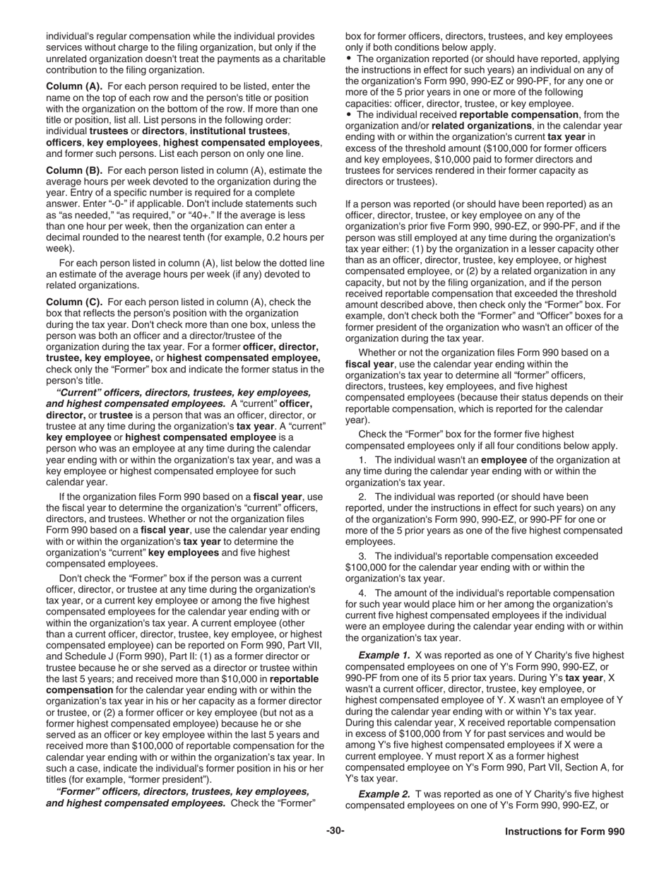 Instructions for IRS Form 990 Return of Organization Exempt From Income Tax, Page 30
