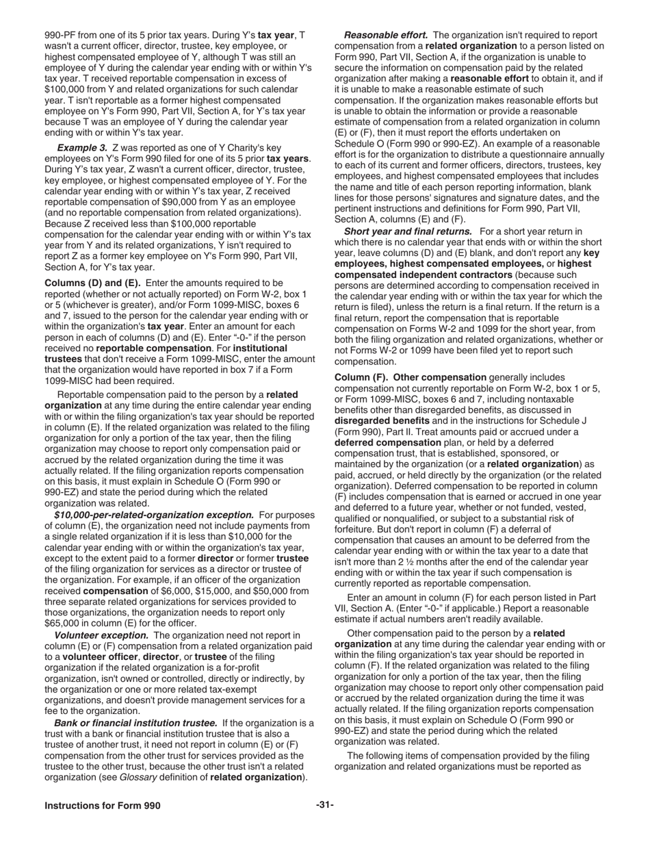 Instructions for IRS Form 990 Return of Organization Exempt From Income Tax, Page 31