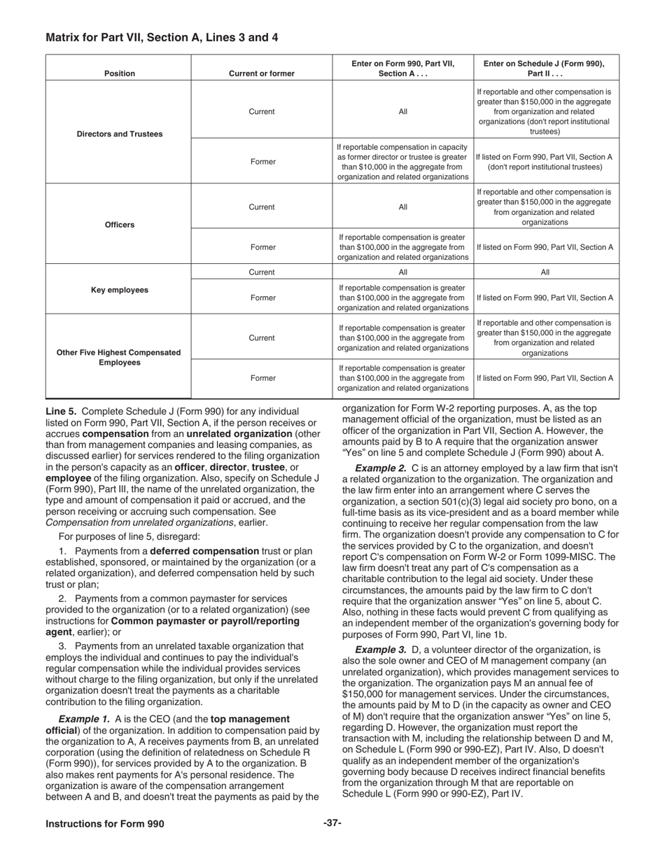 Instructions for IRS Form 990 Return of Organization Exempt From Income Tax, Page 37