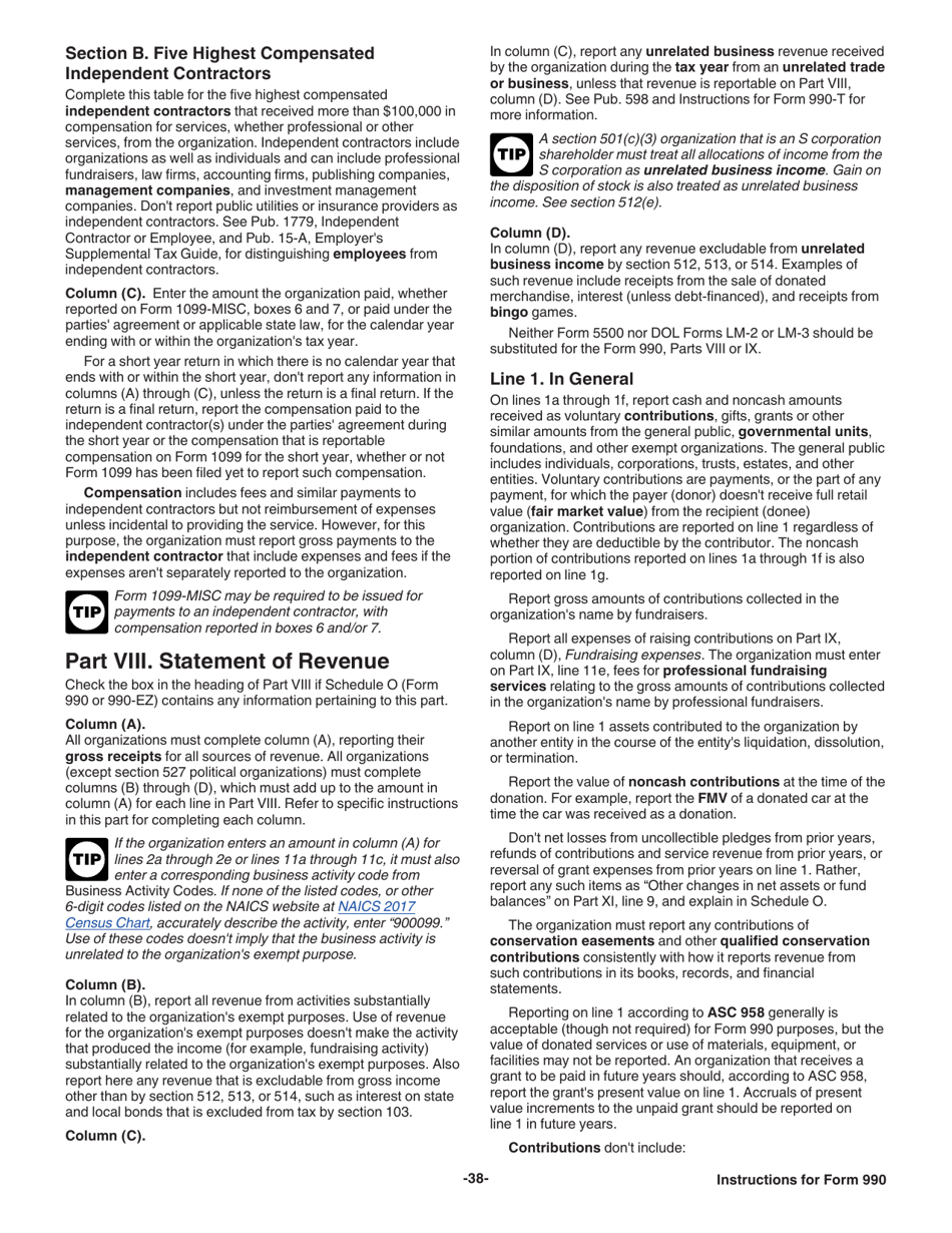 Instructions for IRS Form 990 Return of Organization Exempt From Income Tax, Page 38