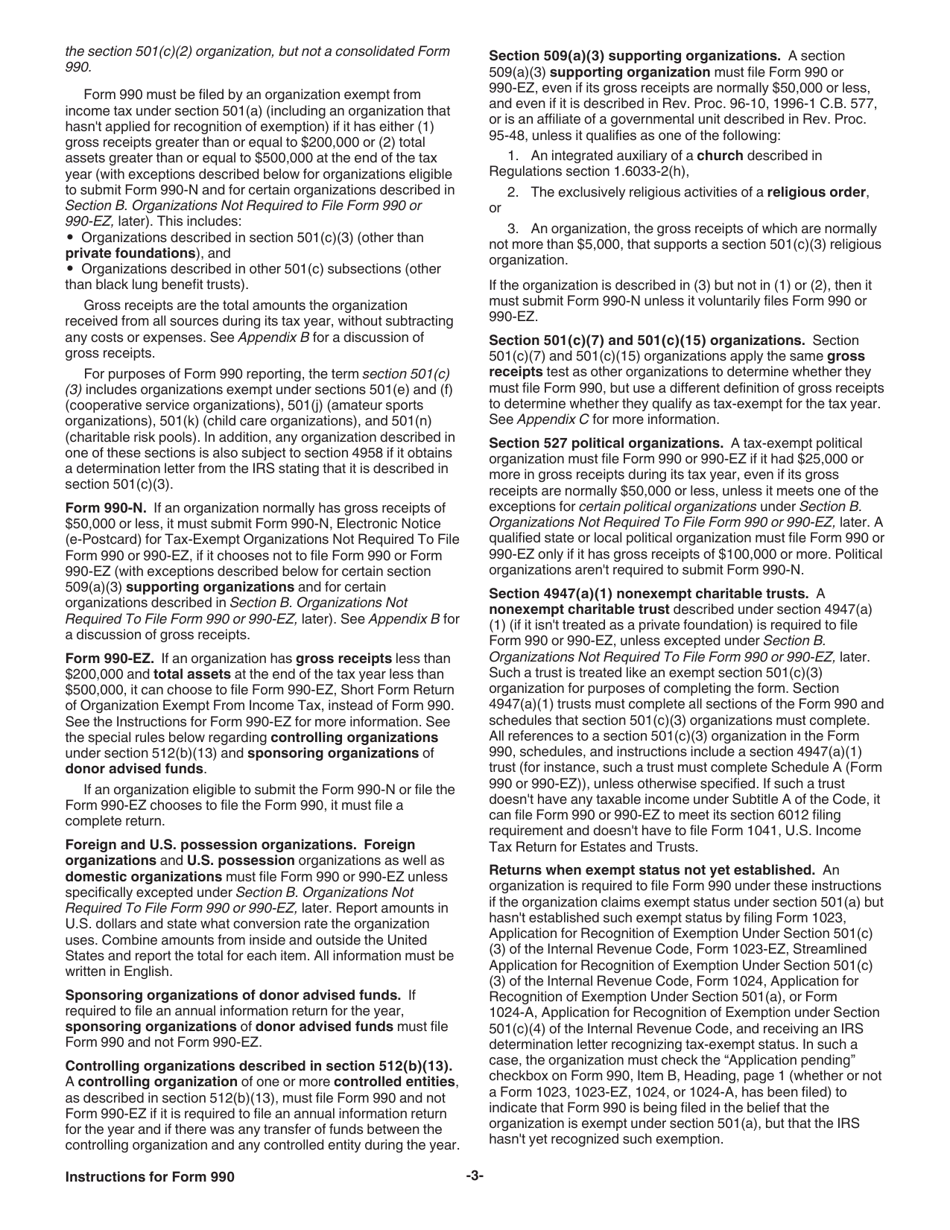Instructions for IRS Form 990 Return of Organization Exempt From Income Tax, Page 3