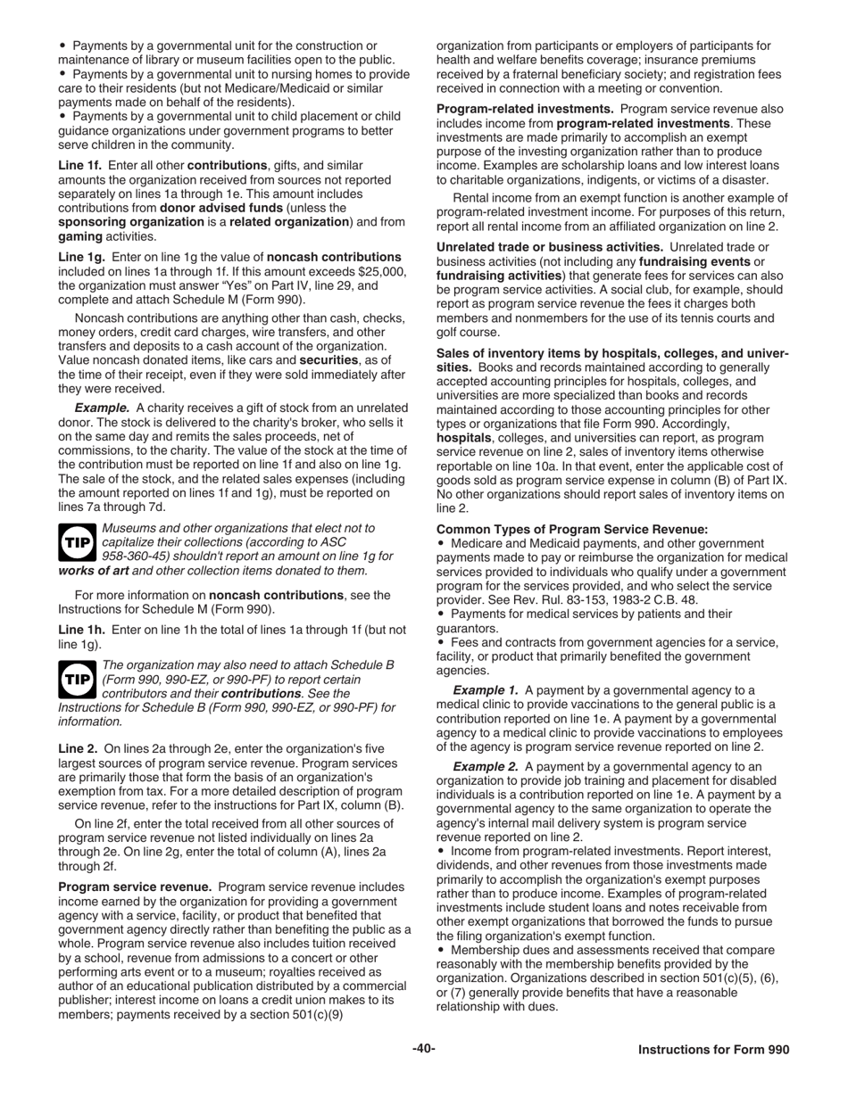 Instructions for IRS Form 990 Return of Organization Exempt From Income Tax, Page 40