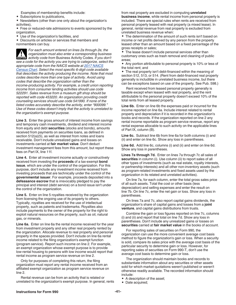 Instructions for IRS Form 990 Return of Organization Exempt From Income Tax, Page 41