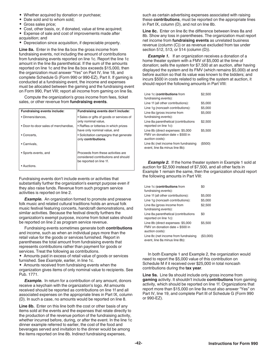 Instructions for IRS Form 990 Return of Organization Exempt From Income Tax, Page 42