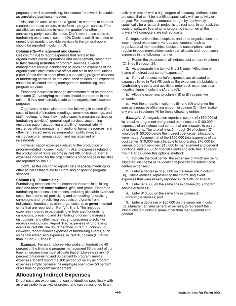 Instructions for IRS Form 990 Return of Organization Exempt From Income Tax, Page 44
