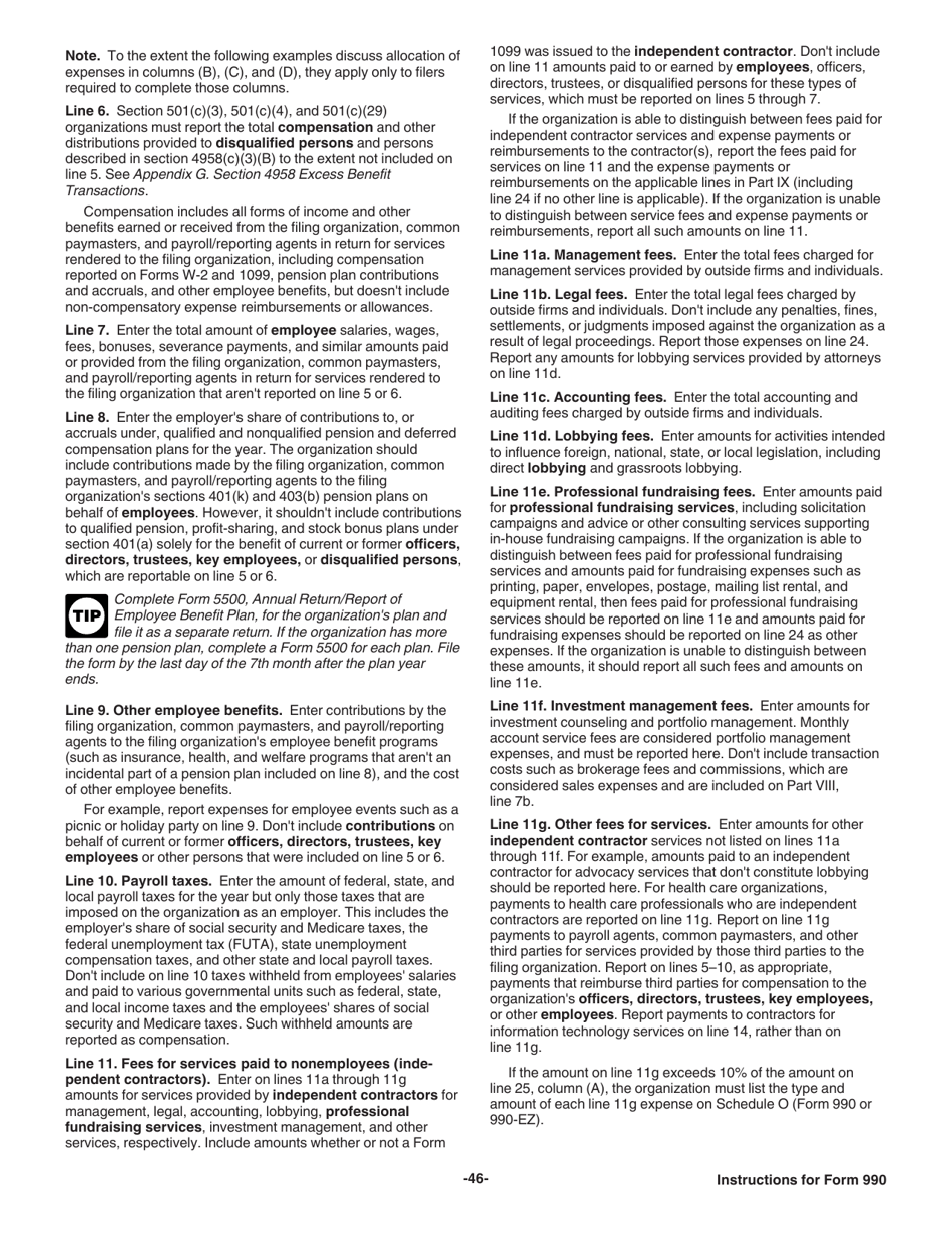Instructions for IRS Form 990 Return of Organization Exempt From Income Tax, Page 46